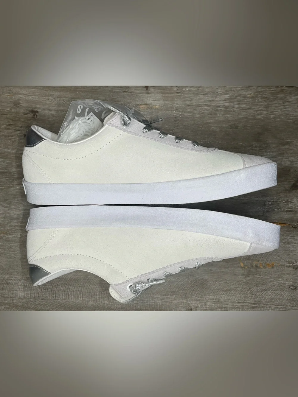 New Vans Sport Low High Shine Suede Sneaker Off-White Silver Metallic 11 W 9.5 M